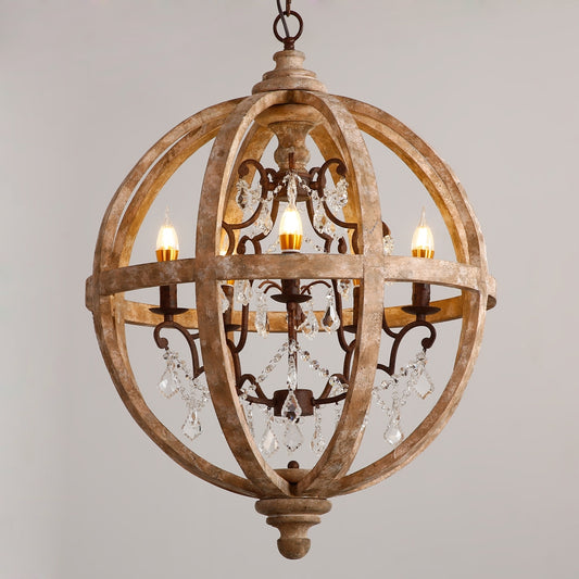 Rustic Globe Chandelier with Candle Lights | Vintage Ceiling Light Fixture