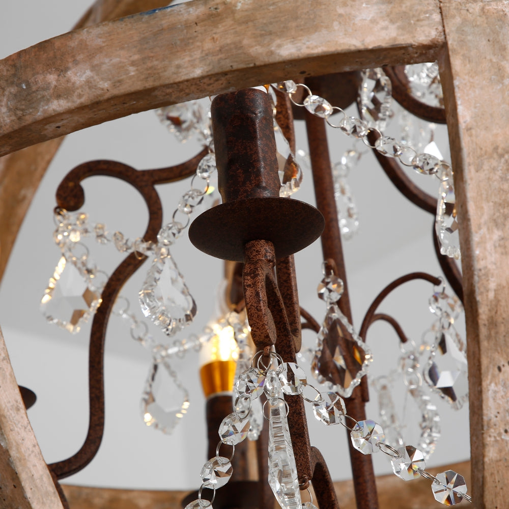 Rustic Globe Chandelier with Candle Lights | Vintage Ceiling Light Fixture
