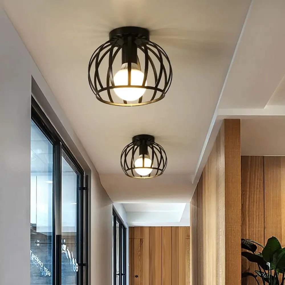 Industrial Black Ceiling Lamp | Modern Flush Mount for Hallway or Bedroom