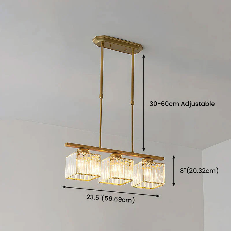 Modern Rectangular Glass Chandelier | LED Dining Room Kitchen Ceiling Light