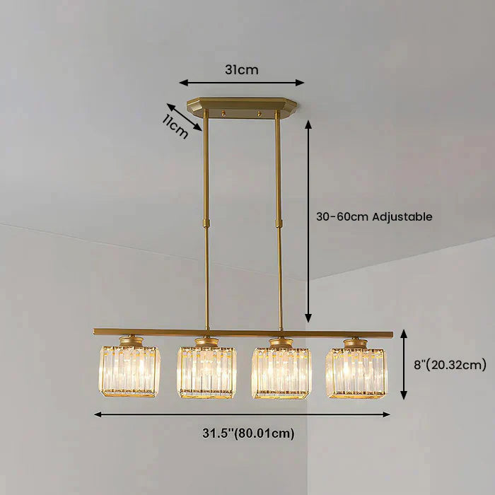 Modern Rectangular Glass Chandelier | LED Dining Room Kitchen Ceiling Light