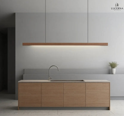 Long Wooden Pendant Ceiling Lamp | Modern LED Light for Dining or Kitchen Island