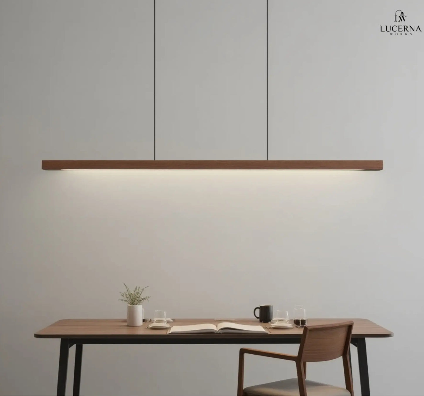 Long Wooden Pendant Ceiling Lamp | Modern LED Light for Dining or Kitchen Island