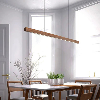 Long Wooden Pendant Ceiling Lamp | Modern LED Light for Dining or Kitchen Island