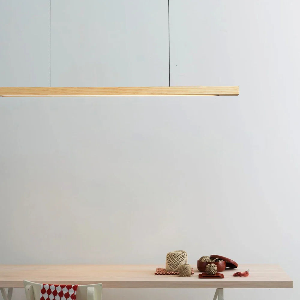 Long Wooden Pendant Ceiling Lamp | Modern LED Light for Dining or Kitchen Island