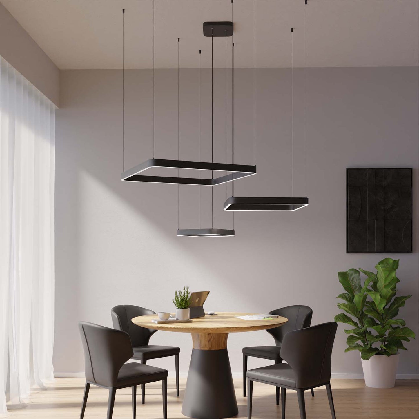 Geometric Pendant Ceiling Light with Floating Squares | Modern LED Hanging Lamp