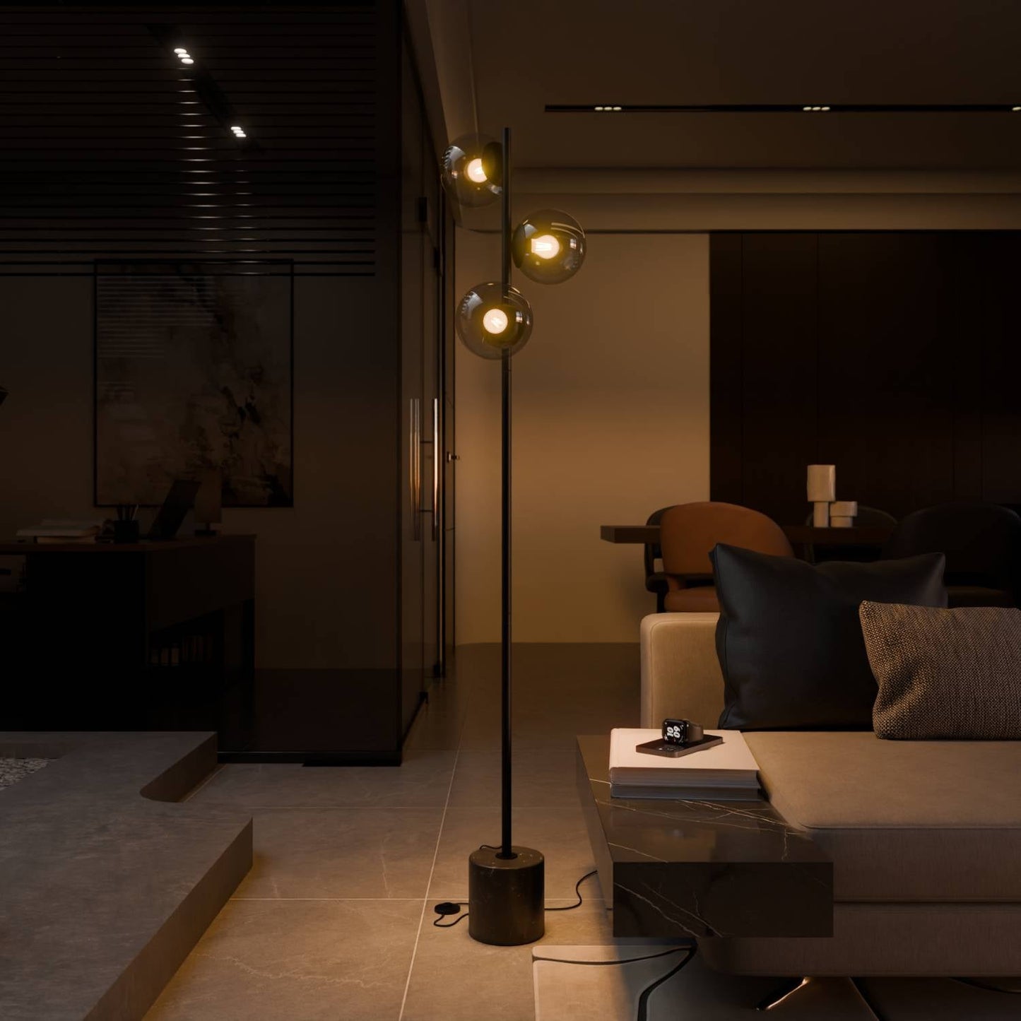 Modern Floor Lamp with Travertine Base | Elegant Standing Light for Living Room