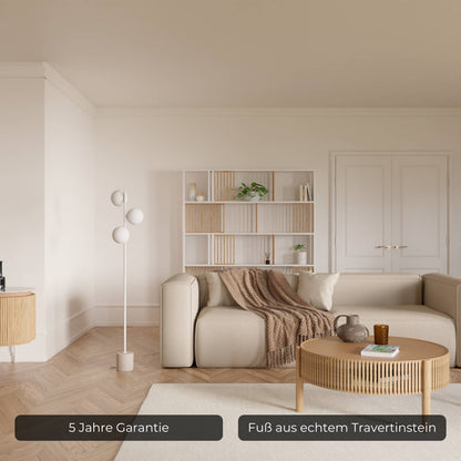 Modern Floor Lamp with Travertine Base | Elegant Standing Light for Living Room