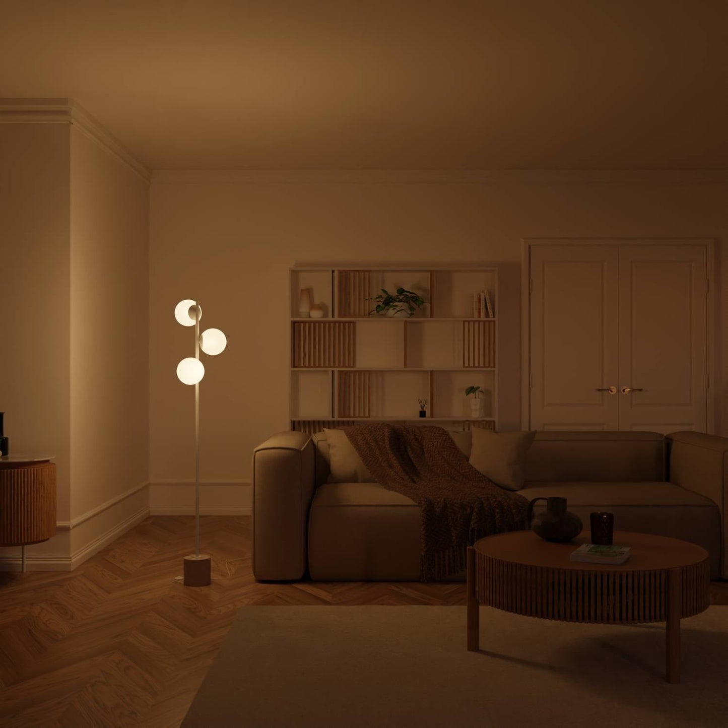 Modern Floor Lamp with Travertine Base | Elegant Standing Light for Living Room