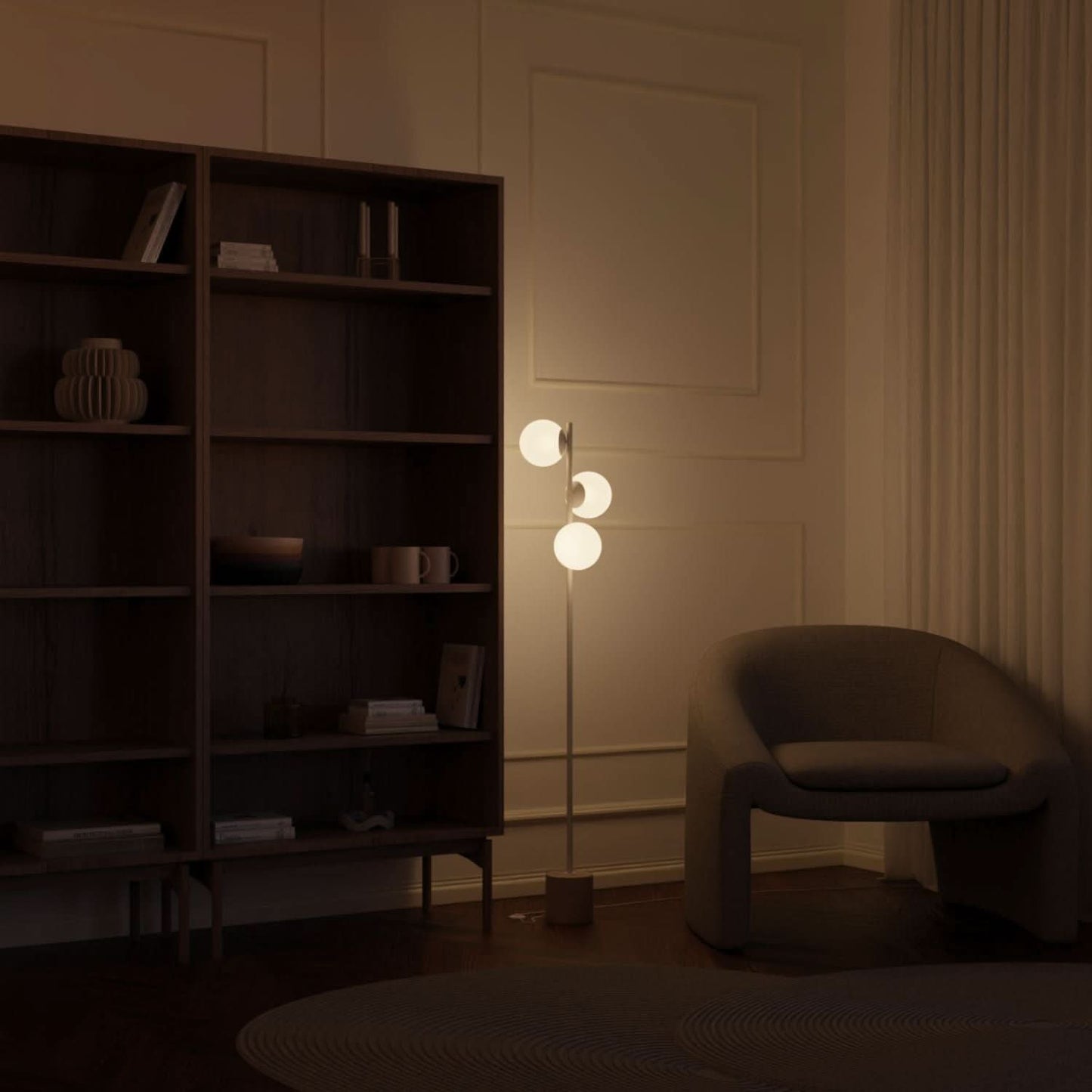 Modern Floor Lamp with Travertine Base | Elegant Standing Light for Living Room