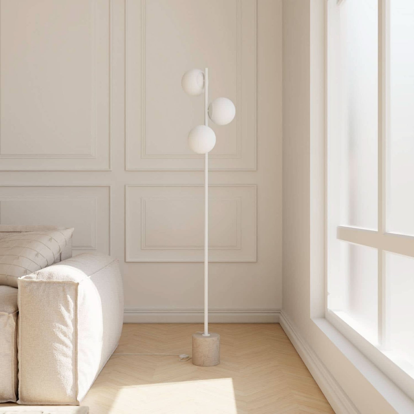Modern Floor Lamp with Travertine Base | Elegant Standing Light for Living Room