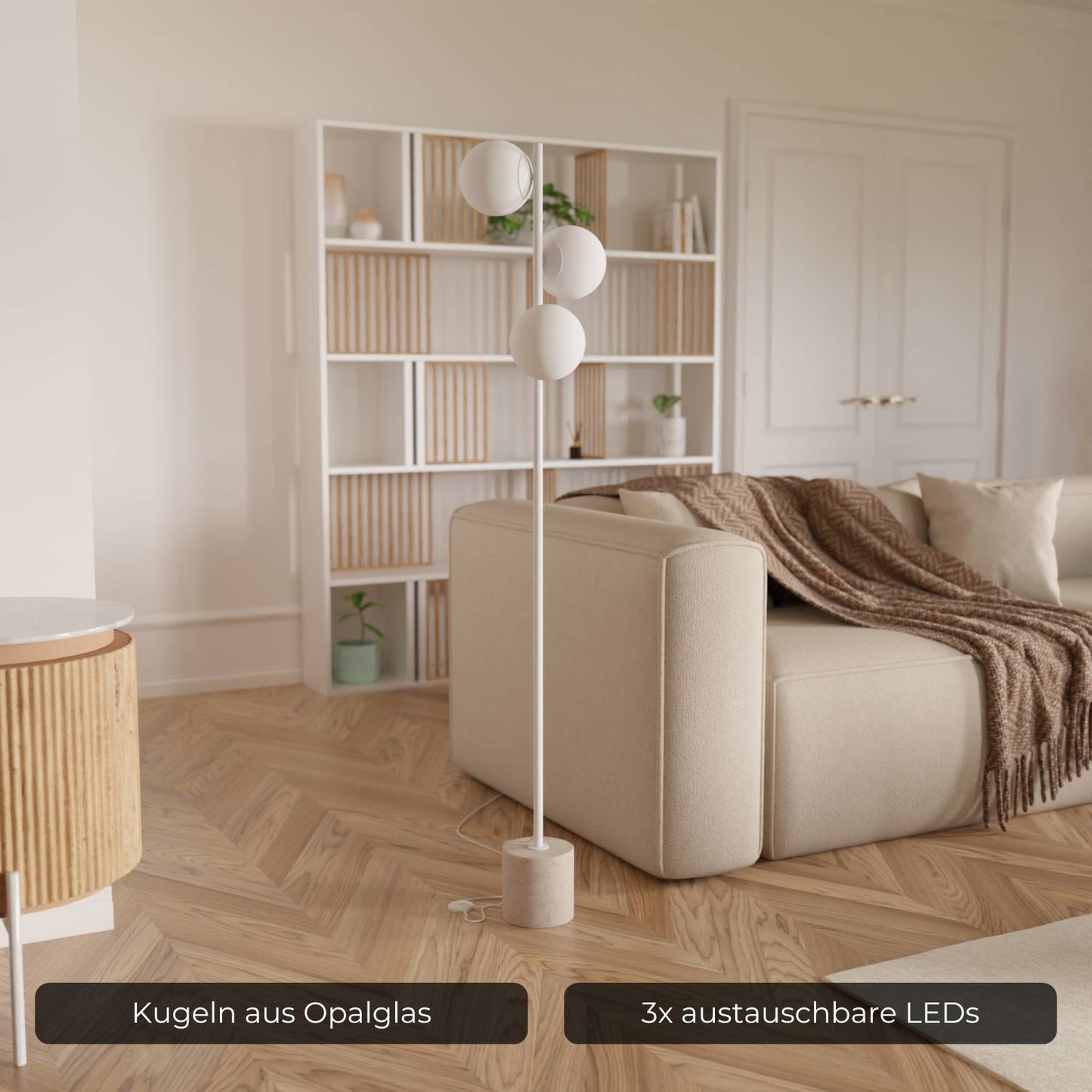 Modern Floor Lamp with Travertine Base | Elegant Standing Light for Living Room