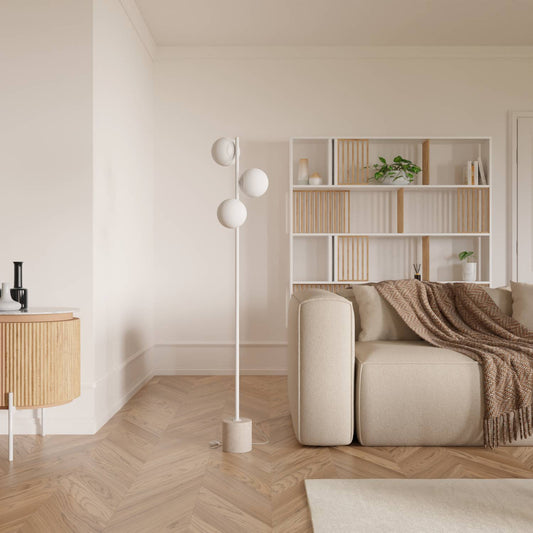 Modern Floor Lamp with Travertine Base | Elegant Standing Light for Living Room