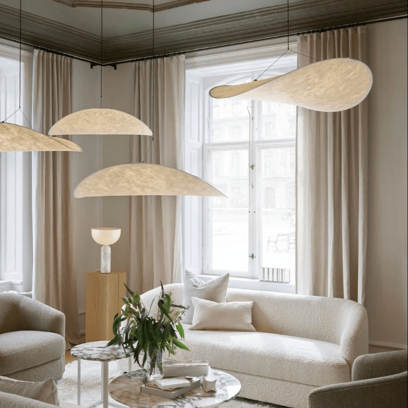 Japandi Style Silk Ceiling Lamp | Modern Fabric Chandelier for Living or Dining Room