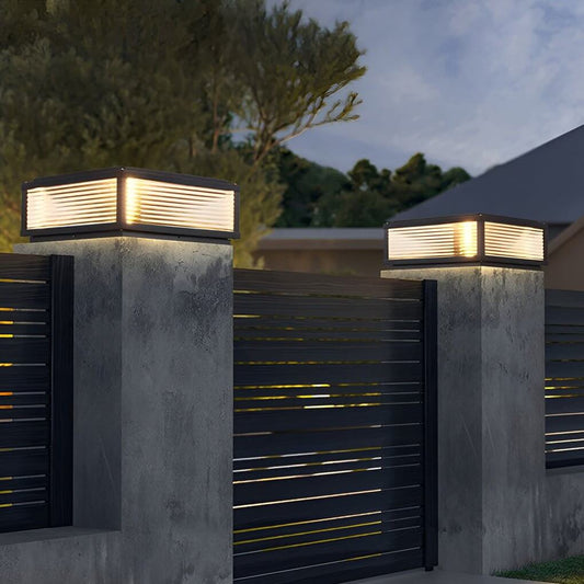 Outdoor LED Pillar Wall Light with Ribbed Glass | Modern Waterproof Gate Lamp