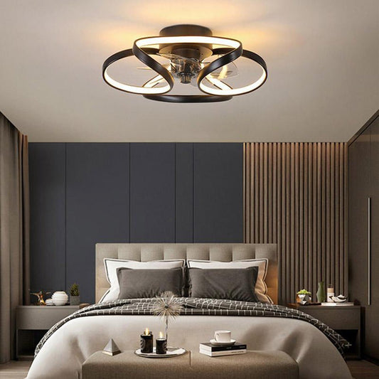 Modern Flush Mount Ceiling Fan with LED Light | Stylish Bedroom Ceiling Lamp