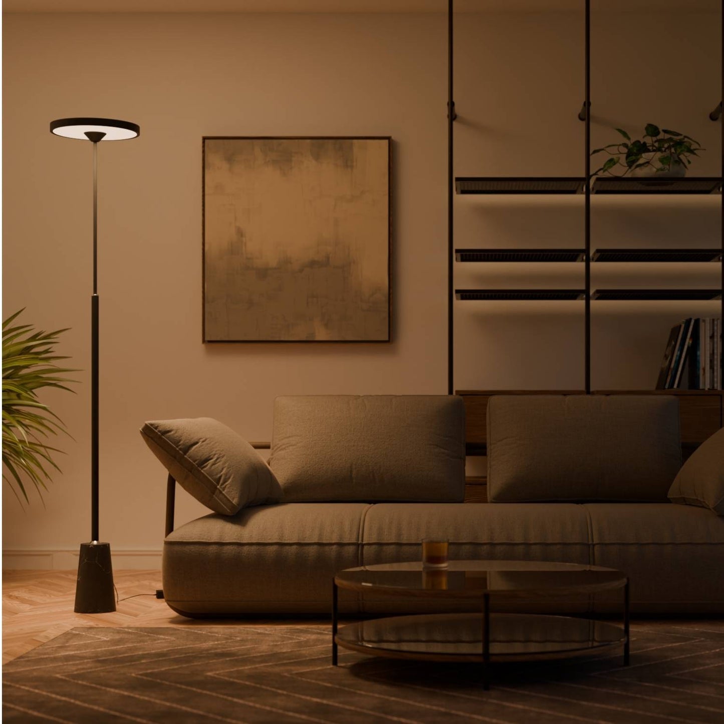 Modern Lantern Style Floor Lamp with Round Head | Elegant Standing Light for Living Room