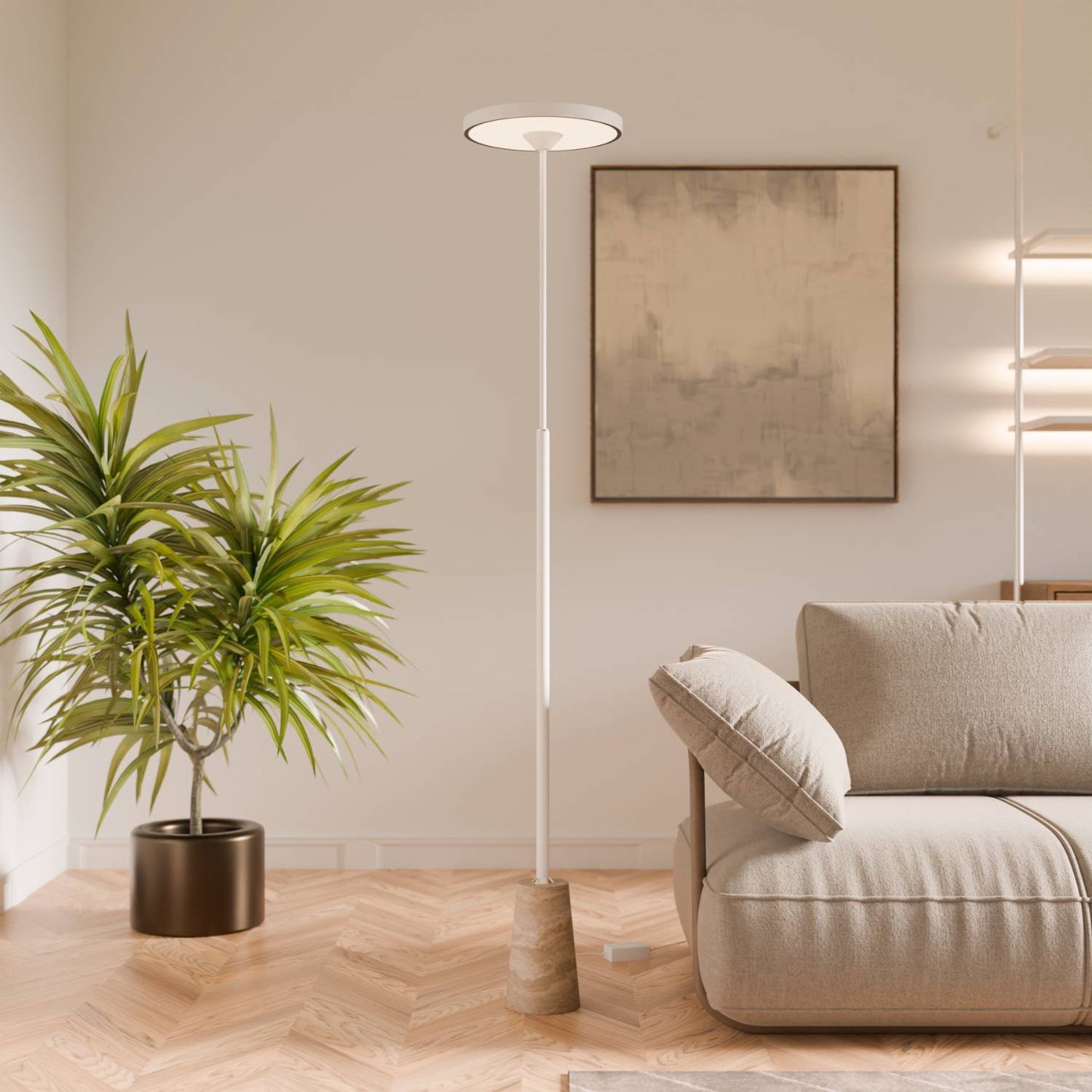 Modern Lantern Style Floor Lamp with Round Head | Elegant Standing Light for Living Room