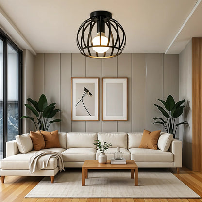 Industrial Black Ceiling Lamp | Modern Flush Mount for Hallway or Bedroom