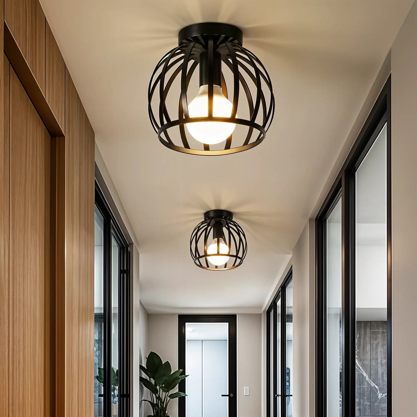 Industrial Black Ceiling Lamp | Modern Flush Mount for Hallway or Bedroom