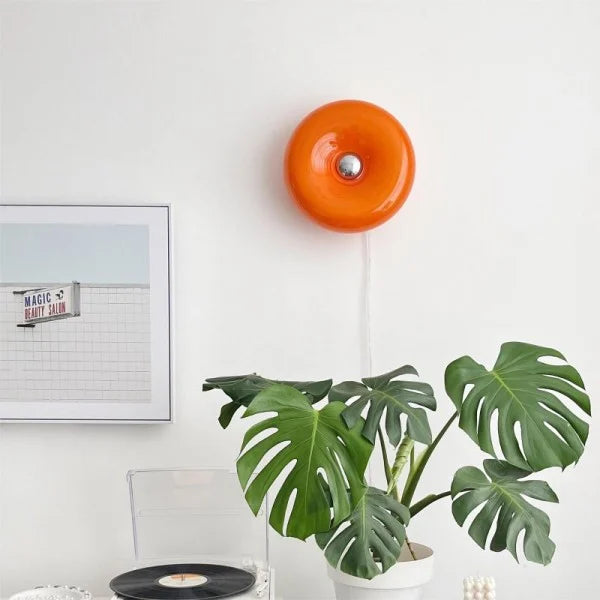 Modern Round Glass Wall Lamp with Donut Design | Touch LED Sconce for Bedroom