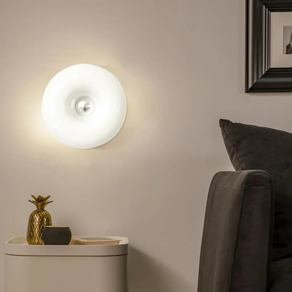Modern Round Glass Wall Lamp with Donut Design | Touch LED Sconce for Bedroom