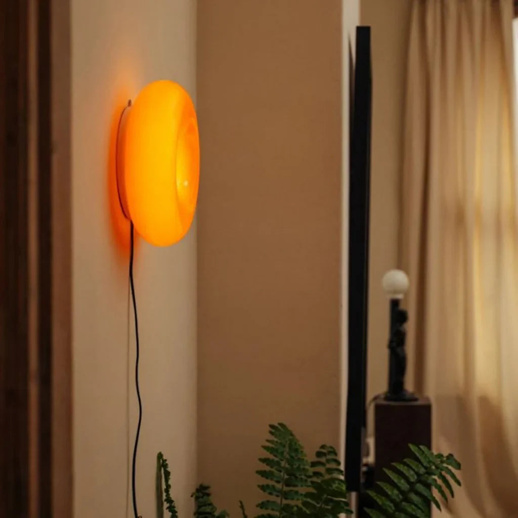 Modern Round Glass Wall Lamp with Donut Design | Touch LED Sconce for Bedroom