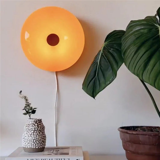 Modern Round Glass Wall Lamp with Donut Design | Touch LED Sconce for Bedroom