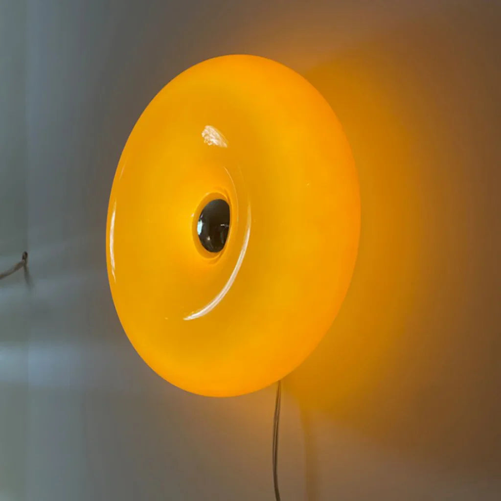 Modern Round Glass Wall Lamp with Donut Design | Touch LED Sconce for Bedroom